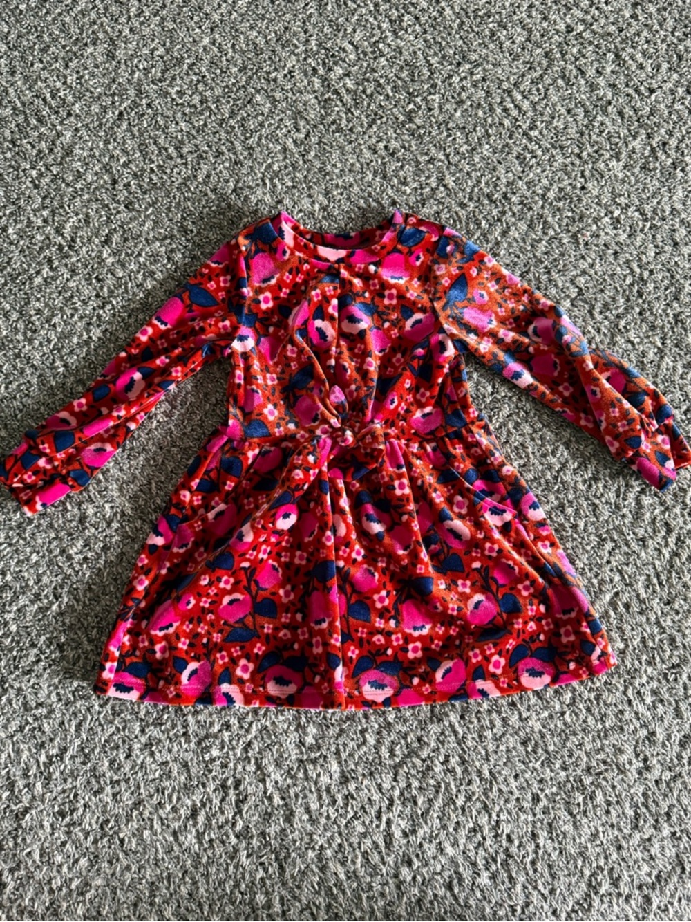 Cat & Jack Red Floral Tie-Waist Long Sleeve Dress